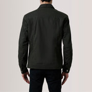 Vue détaillée of Classic Collar &amp; Snap Button Hardware on Colberto Olive Waxed Canvas Trucker Veste en Cuir pour Homme For Men