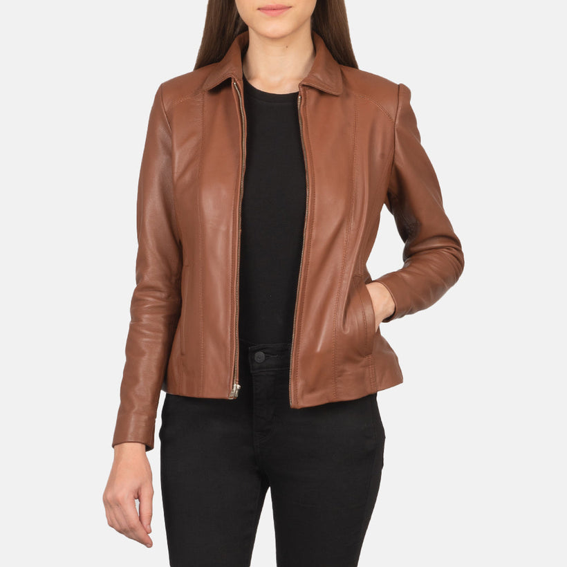 Colette Marron Veste en Cuir pour Femme