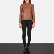 Women Colette Marron Veste en Cuir pour Femme - Vue de profil avec coupe de manche ergonomique