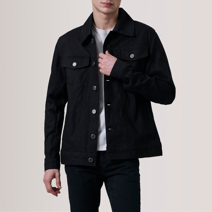 Conard Noir Denim Trucker Veste en Cuir pour Homme