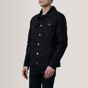 Conard Noir Denim Trucker Veste en Cuir pour Homme For Men - Vue de profil avec coupe de manche ergonomique
