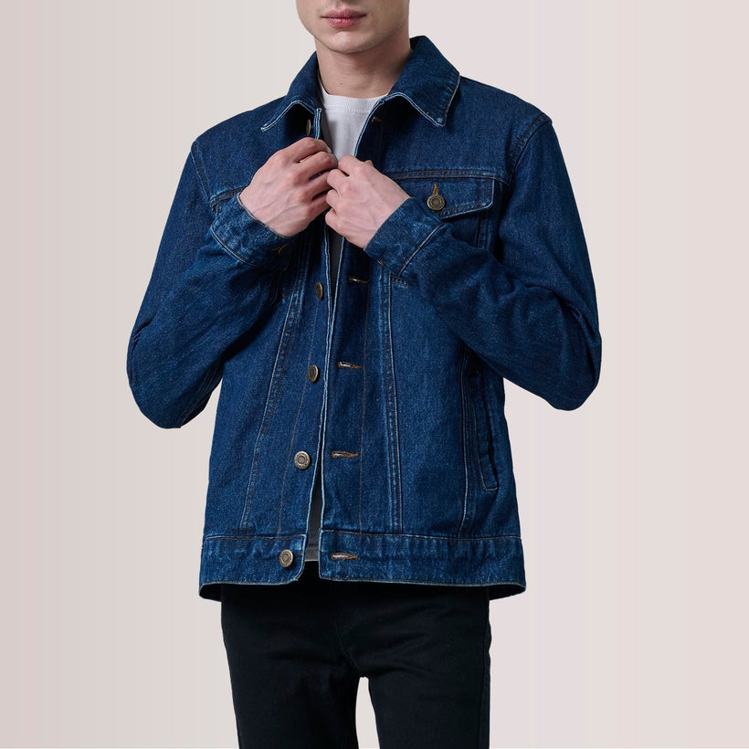 Conard Dark Bleu Denim Trucker Veste en Cuir pour Homme
