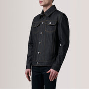 Conard Faded Noir Denim Trucker Veste en Cuir pour Homme For Men - Vue de profil avec coupe de manche ergonomique