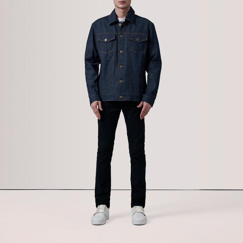 Conard Indigo Bleu Denim Trucker Veste en Cuir pour Homme