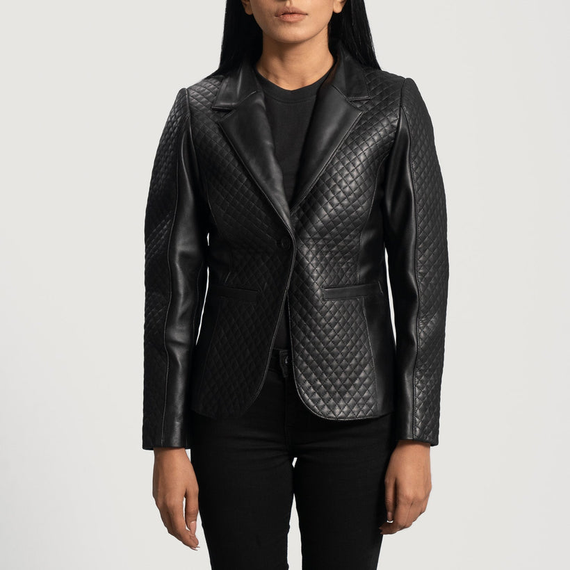 Cora Matelassé Noir Blazer en Cuir en Cuir pour Femme
