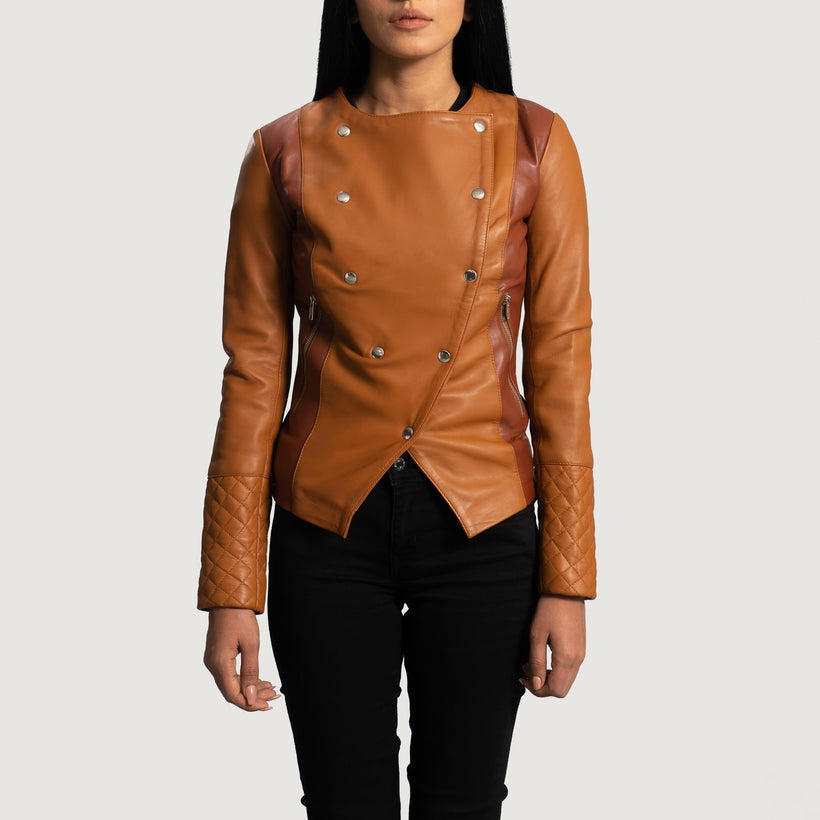 County Camel Overlap Veste en Cuir pour Femme