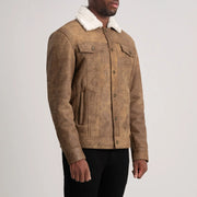 Distressed Brown Sheepskin Snuffed Aviator Jacket - Vue de dos avec coupe ajustée aux épaules &amp; ourlet soigné