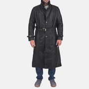Daniel Noir Trench-Manteau en Cuir en Cuir pour Homme in Black Cowhide Leather - Vue de face &amp; silhouette ajustée | Acheter en ligne