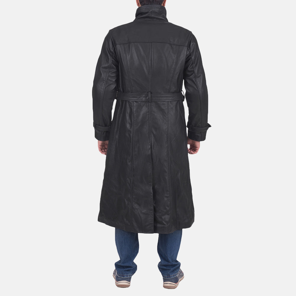 Vue détaillée of Classic Collar &amp; Button &amp; Waist belt Hardware on Daniel Noir Trench-Manteau en Cuir en Cuir pour Homme