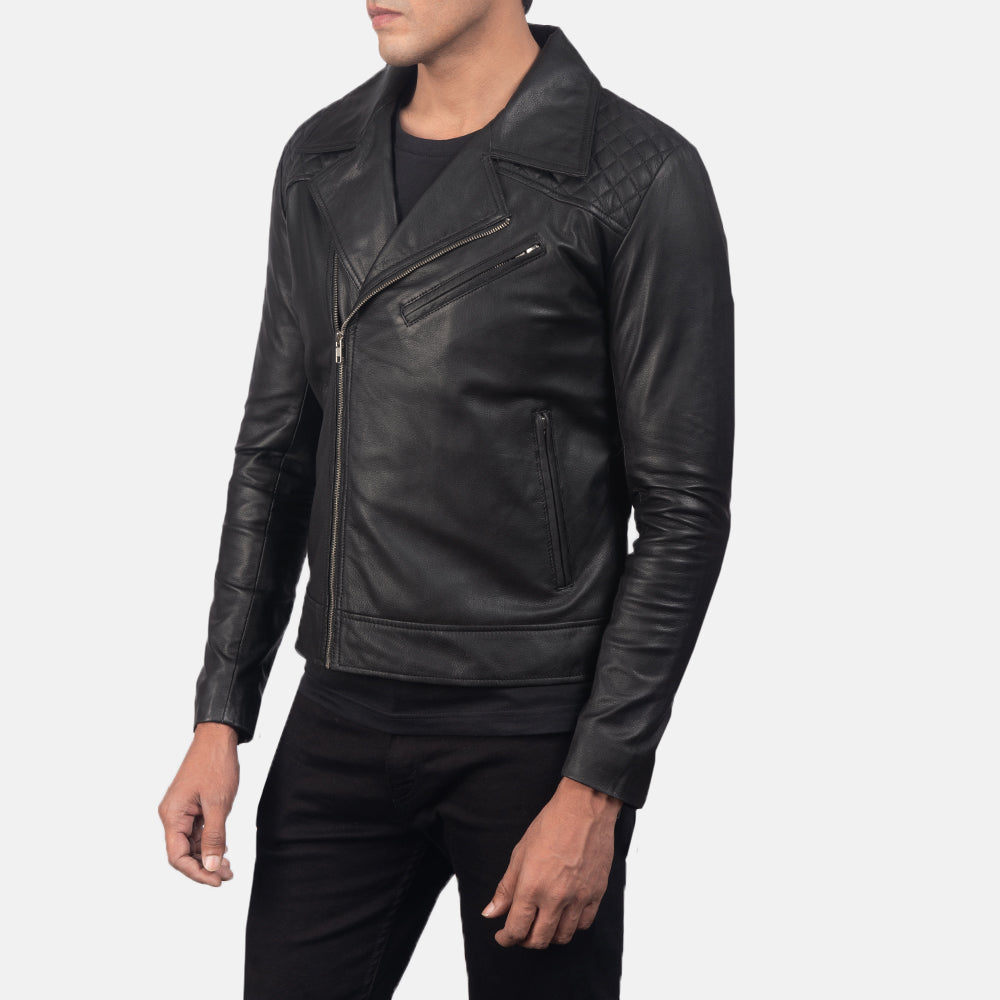 Distressed Brown Goatskin Leather Biker Jacket - Vue de dos avec coupe ajustée aux épaules &amp; ourlet soigné