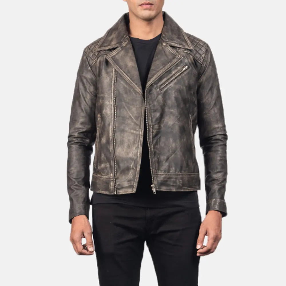 Danny Matelassé Veste Motard en Cuir pour Homme – Vue produit alternative 4