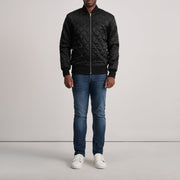 Vue détaillée of Varsity &amp; Zipper Hardware on Danson Matelassé Noir Varsity Veste en Cuir pour Homme