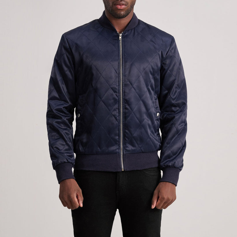 Danson Matelassé Bleu Varsity Veste en Cuir pour Homme