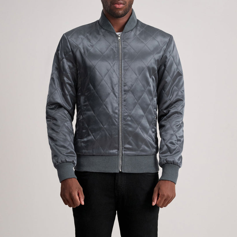 Danson Matelassé Gris Varsity Veste en Cuir pour Homme