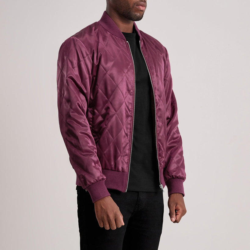 Danson Matelassé Bordeaux Varsity Veste en Cuir pour Homme