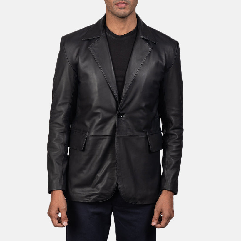 Daron Noir Blazer en Cuir en Cuir pour Homme
