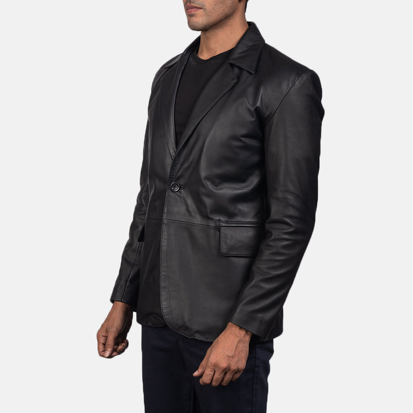 Daron Noir Blazer en Cuir en Cuir pour Homme