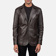 Daron Marron Blazer en Cuir en Cuir pour Homme in Brown Sheepskin Leather - Vue de face &amp; silhouette ajustée | Acheter en ligne