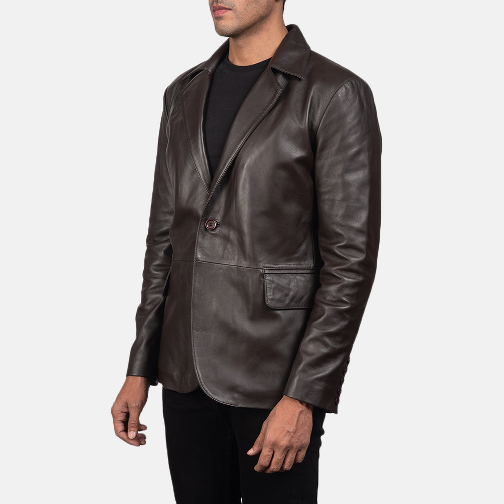 Brown Sheepskin leather Blazer - Vue de dos avec coupe ajustée aux épaules &amp; ourlet soigné