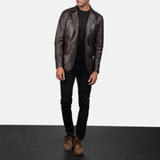 Daron Marron Blazer en Cuir en Cuir pour Homme - Vue de profil avec coupe de manche ergonomique