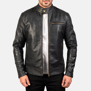 Dean Noir Veste Motard en Cuir pour Homme in Black Cow Hide Leather - Vue de face &amp; silhouette ajustée | Acheter en ligne