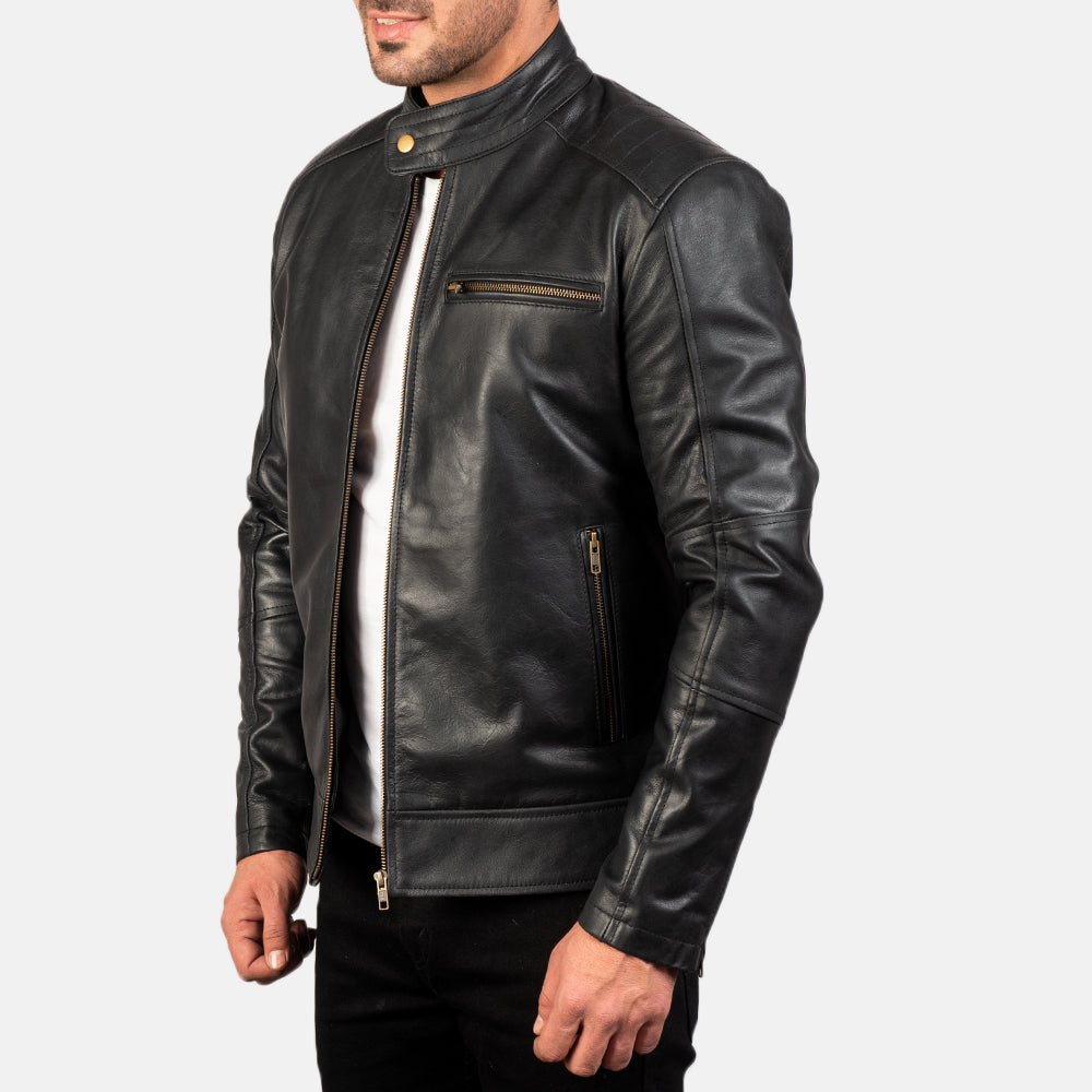 Dean Noir Veste Motard en Cuir pour Homme - Vue de dos avec coupe ajustée aux épaules &amp; ourlet soigné