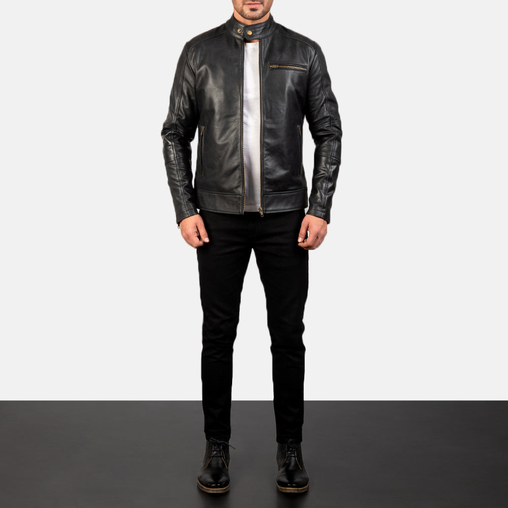 Dean Noir Veste Motard en Cuir pour Homme - Vue de profil avec coupe de manche ergonomique