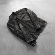 Styled Fit Perspective of Dean Noir Veste Motard en Cuir pour Homme on Model - Natural Daylight Drape