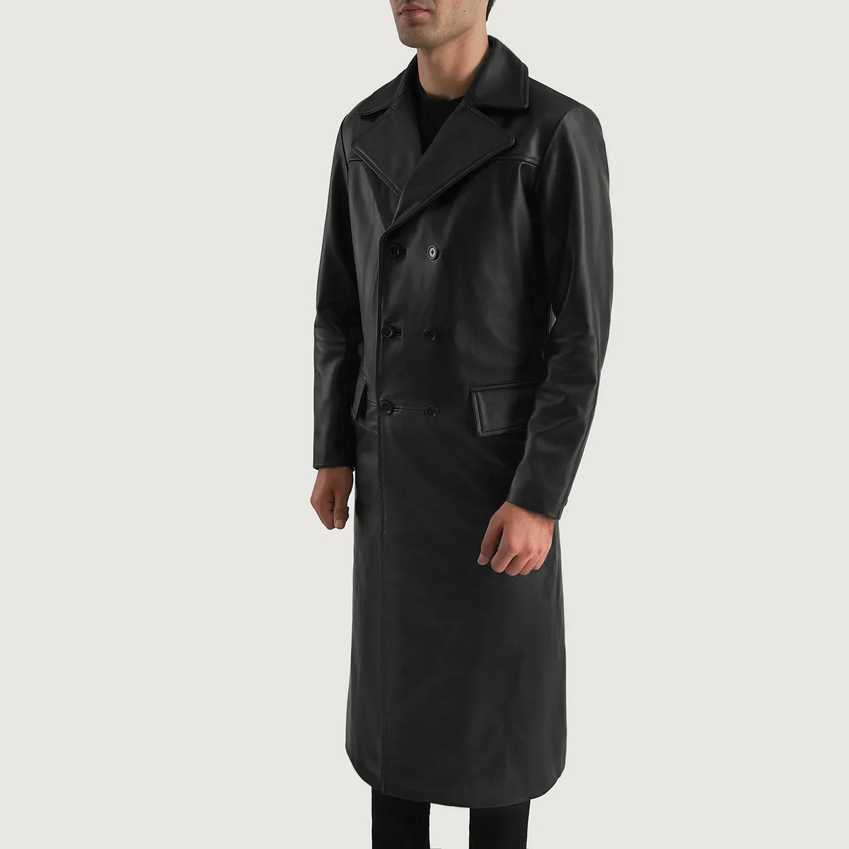 Black Cowhide leather Coat - Vue de dos avec coupe ajustée aux épaules &amp; ourlet soigné