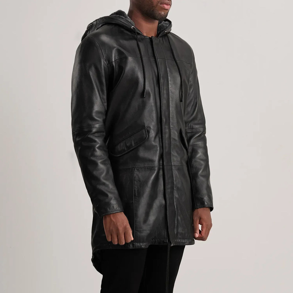 Tan Brown Sheepskin Leather Hooded Jacket - Vue de dos avec coupe ajustée aux épaules &amp; ourlet soigné