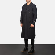 Black Synthetic Wool Trench Coat - Vue de dos avec coupe ajustée aux épaules &amp; ourlet soigné