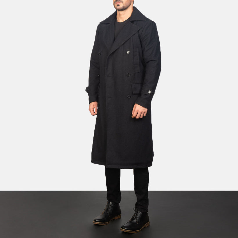 Detective Noir Wool Manteau en Cuir pour Homme