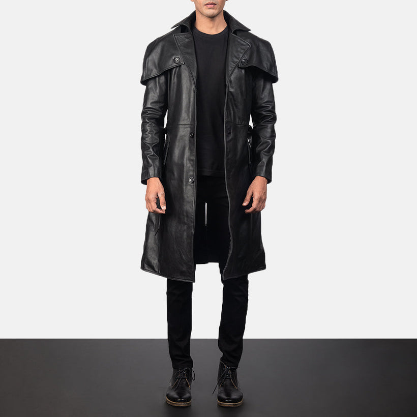 Deux Noir Leather Duster pour Homme
