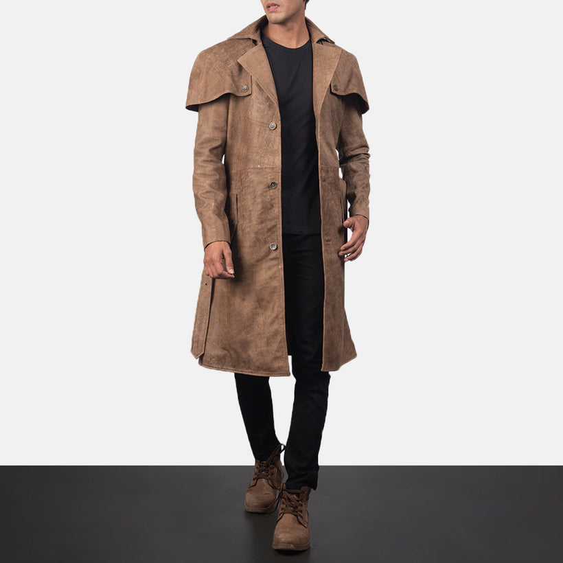 Deux Marron Leather Duster pour Homme