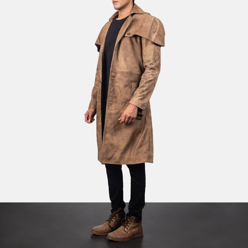 Deux Marron Leather Duster pour Homme