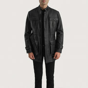 
Dolf Noir Veste en Cuir pour Homme in Black Cowhide Leather - Vue de face & silhouette ajustée | Acheter en ligne