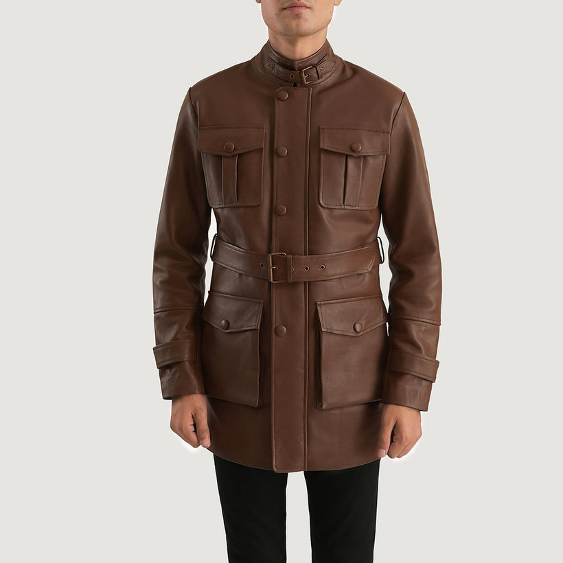 Dolf Marron Veste en Cuir pour Homme