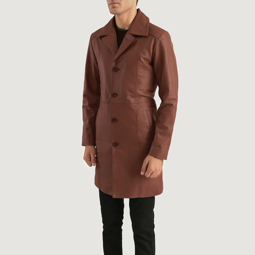 Don Long Marron Manteau en Cuir pour Homme