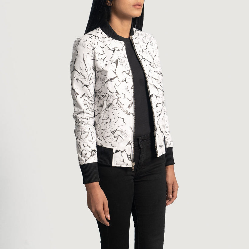 Donna Blake Blanc Blouson Bombardier en Cuir pour Femme