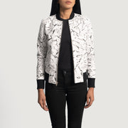 Women's Donna Blake White Leather Bomber Jacket - Vue de profil avec coupe de manche ergonomique