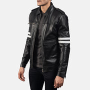 Black Sheepskin Leather Biker Jacket - Vue de dos avec coupe ajustée aux épaules &amp; ourlet soigné
