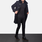 Men's Drake Black Wool Duffle Coat in Black Synthetic Wool - Vue de face &amp; silhouette ajustée | Acheter en ligne