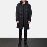 Men's Drake Black Wool Duffle Coat - Vue de profil avec coupe de manche ergonomique