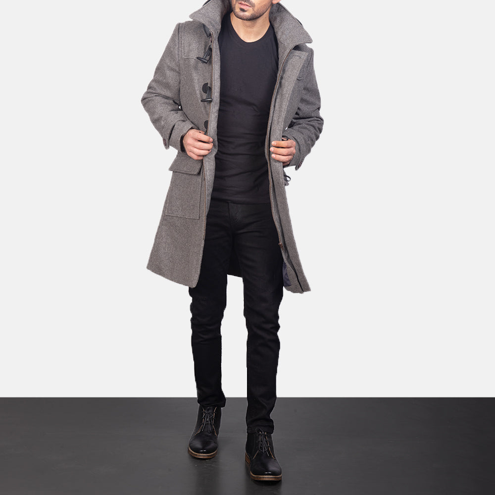 
Grey Wool Duffle Coat in Grey Synthetic Wool - Vue de face & silhouette ajustée | Acheter en ligne
