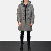 
Vue détaillée of Shirt with Removable Hood & Toggle Buttons with Placket & Zipper Hardware on Grey Wool Duffle Coat