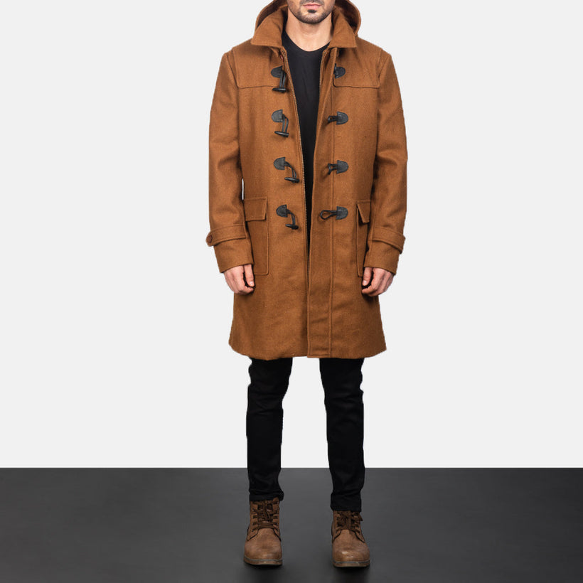 Drake Khaki Wool Hooded Duffle Manteau en Cuir pour Homme