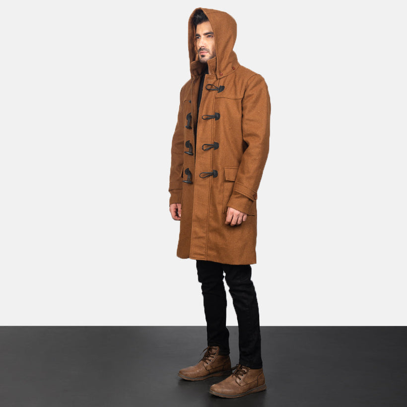 Drake Khaki Wool Hooded Duffle Manteau en Cuir pour Homme