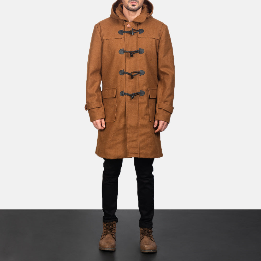 
Vue détaillée of Shirt with Removable Hood & Toggle Buttons with Placket & Zipper Hardware on Drake Khaki Wool Duffle Coat