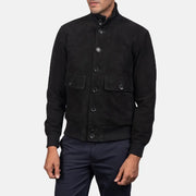 Men's Eaton Brown Suede Bomber Jacket - Vue de profil avec coupe de manche ergonomique