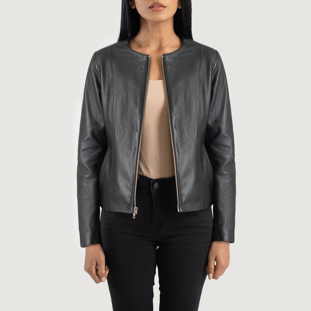Elixir Collarless Veste en Cuir pour Femme – Vue produit alternative 1